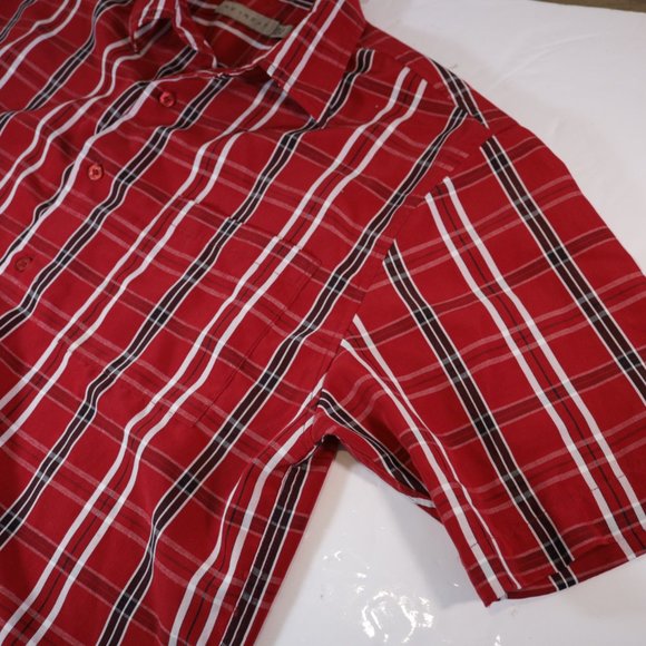 Mens Red Retreat Short Sleeved Plaid Striped Button Front Shirt Size M Medium - Picture 4 of 10